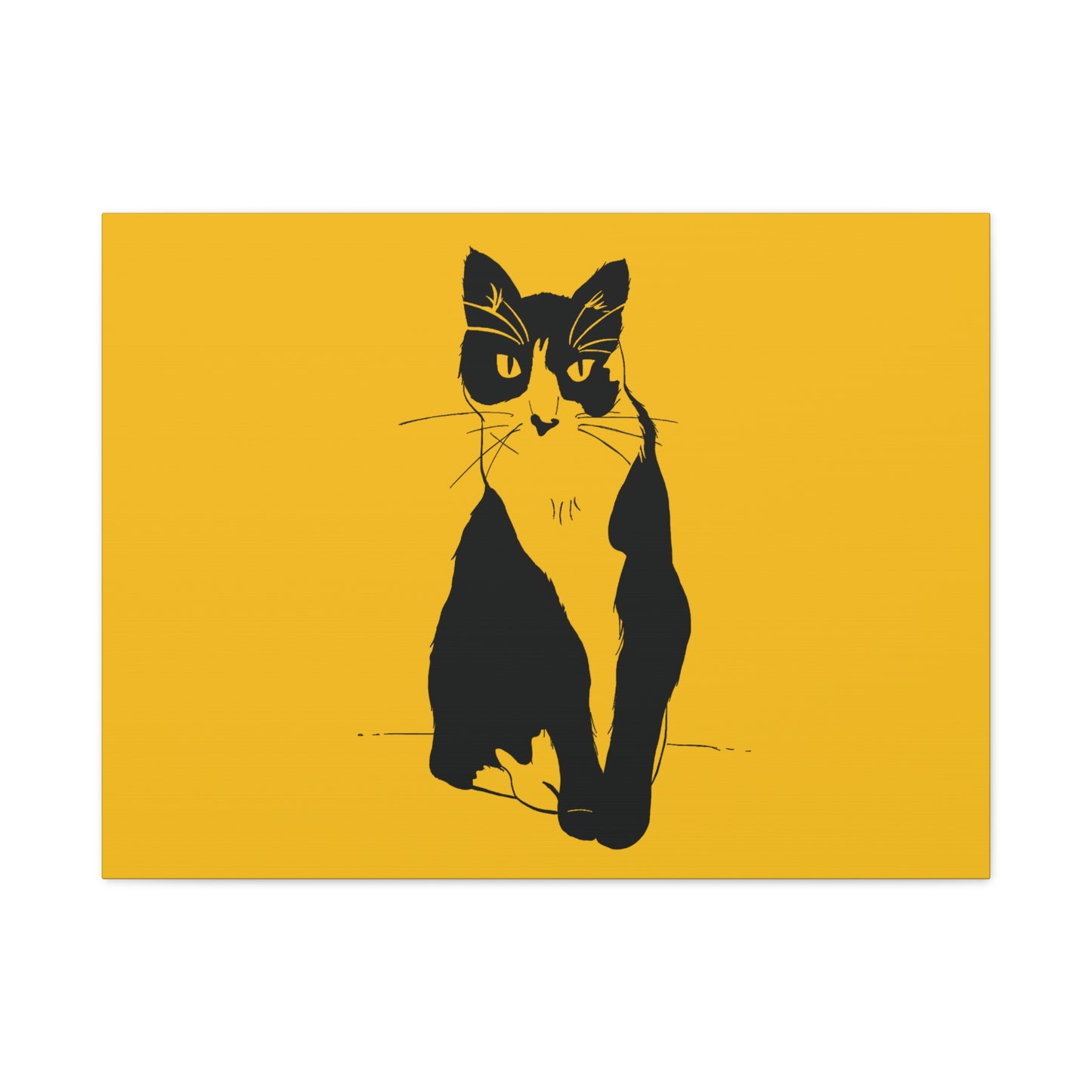 Cat Canvas Print on Yellow (Transparent Style Cat) - Cat Drawing Art