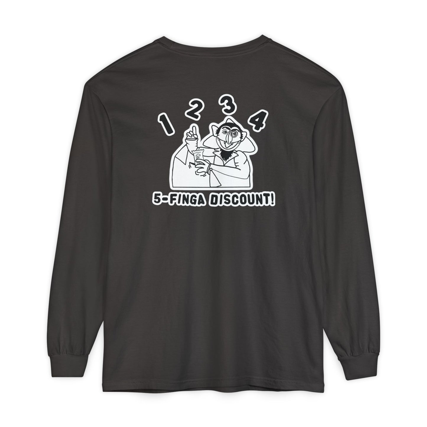 Five Finger Discount Outline Long Sleeve Tee Back Design - Sesame Street The Count Parody Shirt