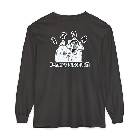 Five Finger Discount Outline Long Sleeve Tee Back Design - Sesame Street The Count Parody Shirt