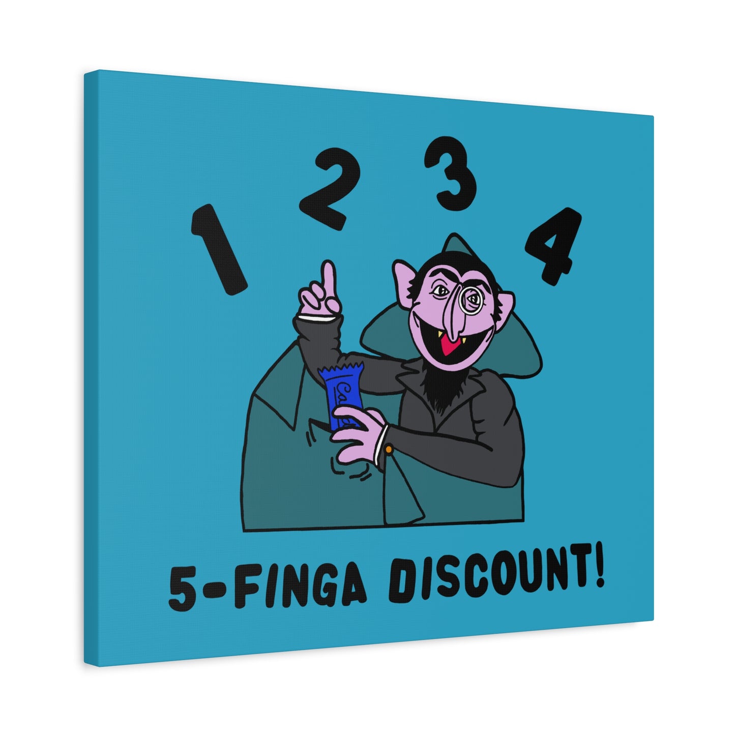 Five Finger Discount Canvas Print Turquoise - Sesame Street The Count Parody Art Print