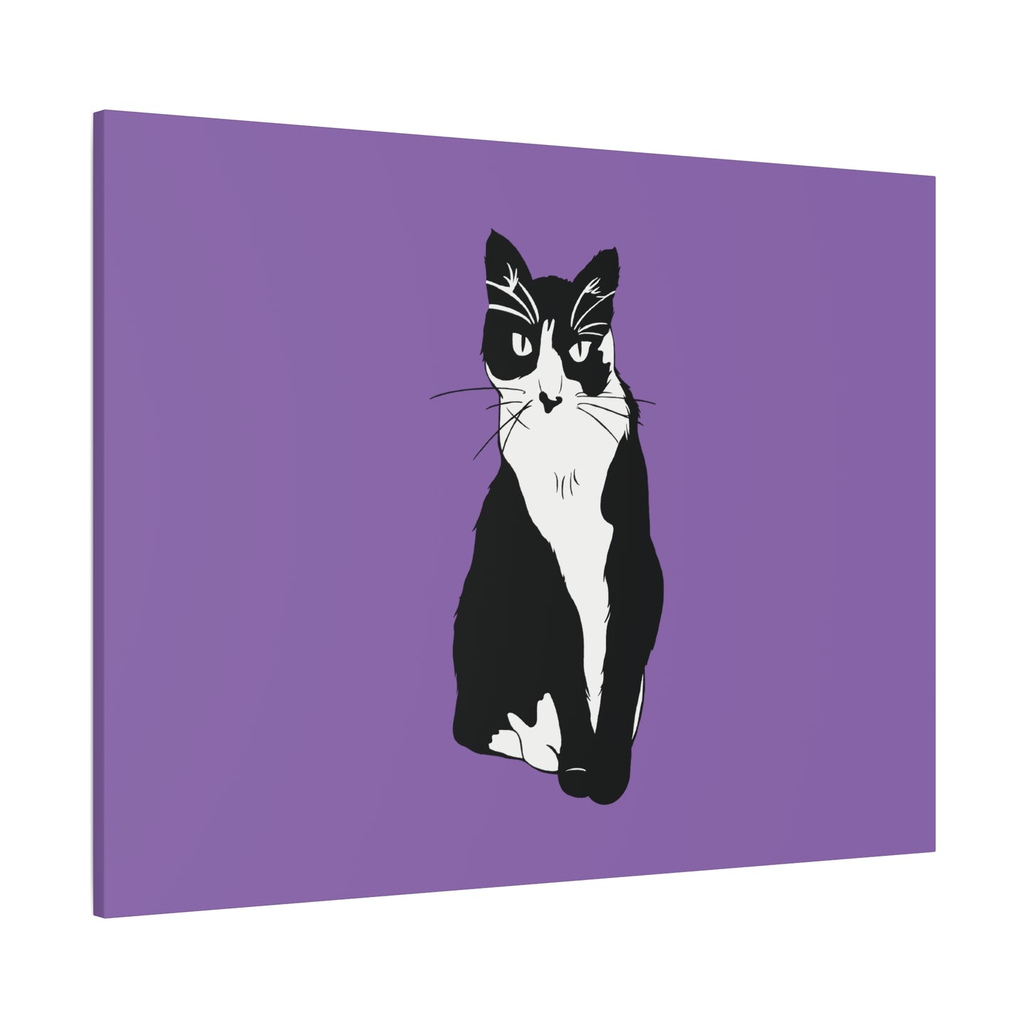 Cat Canvas on Light Purple (B&W Style Cat) - Cat Drawing Art