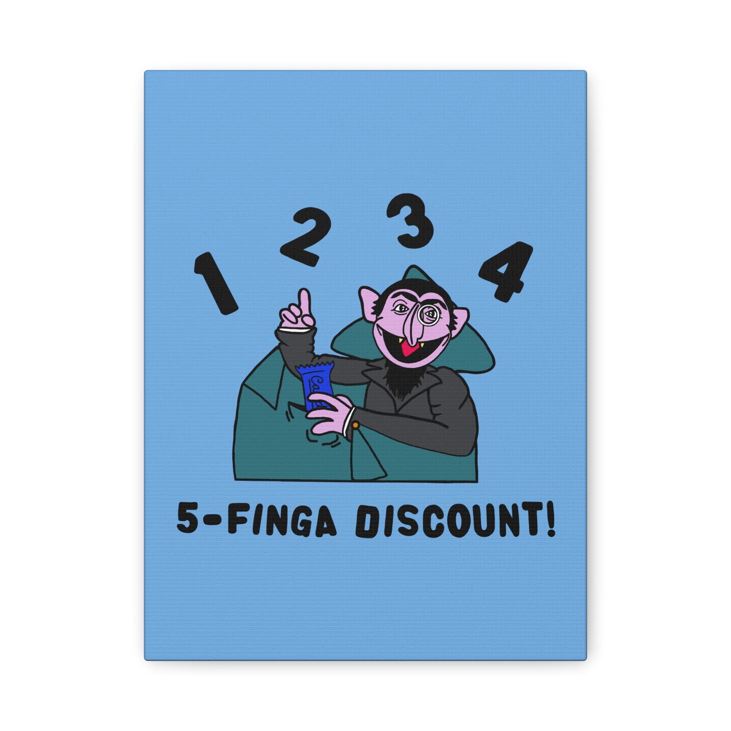 Five Finger Discount Canvas Print Light Blue - Sesame Street The Count Parody Art Print