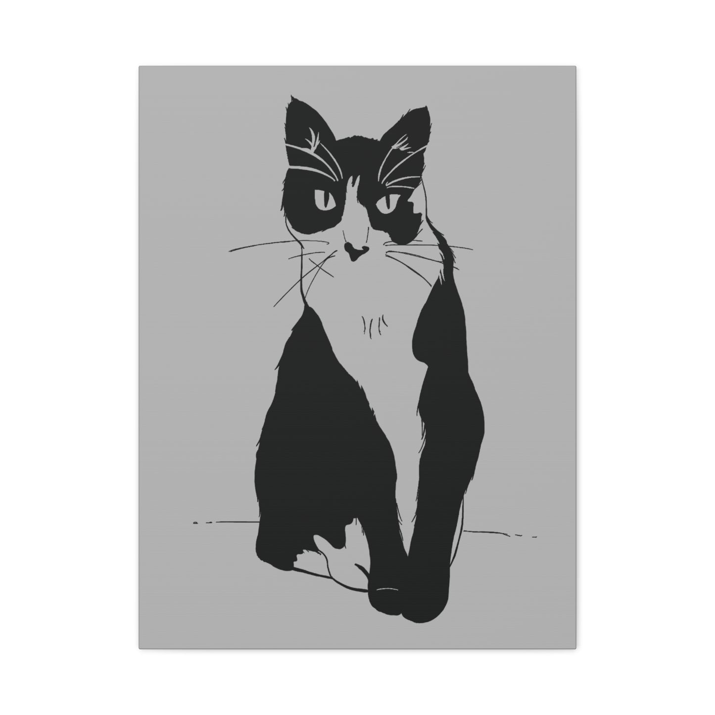 Cat Canvas Print on Grey (Transparent Style Cat) - Cat Drawing Art