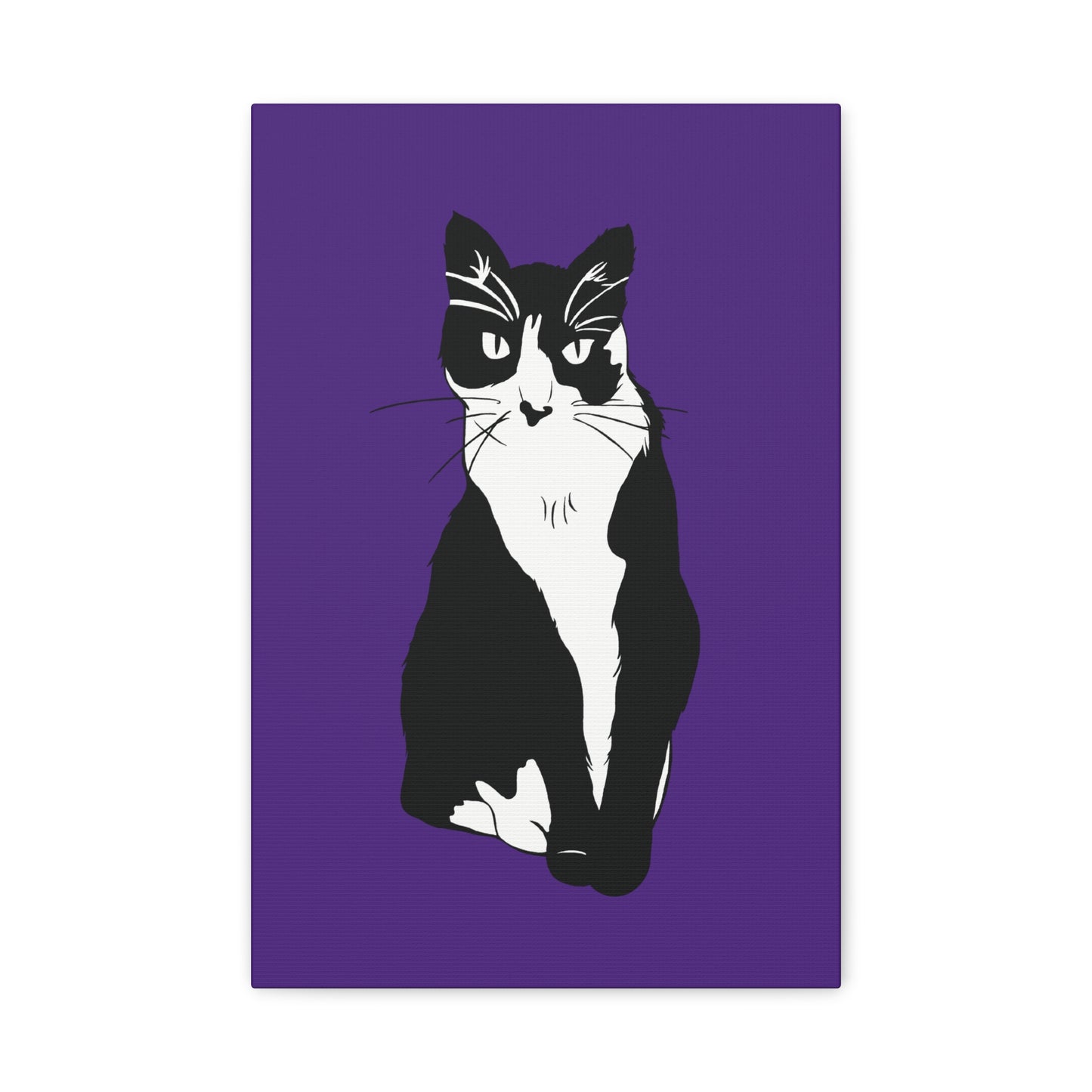 Cat Canvas on Purple (B&W Style Cat) - Cat Drawing Art
