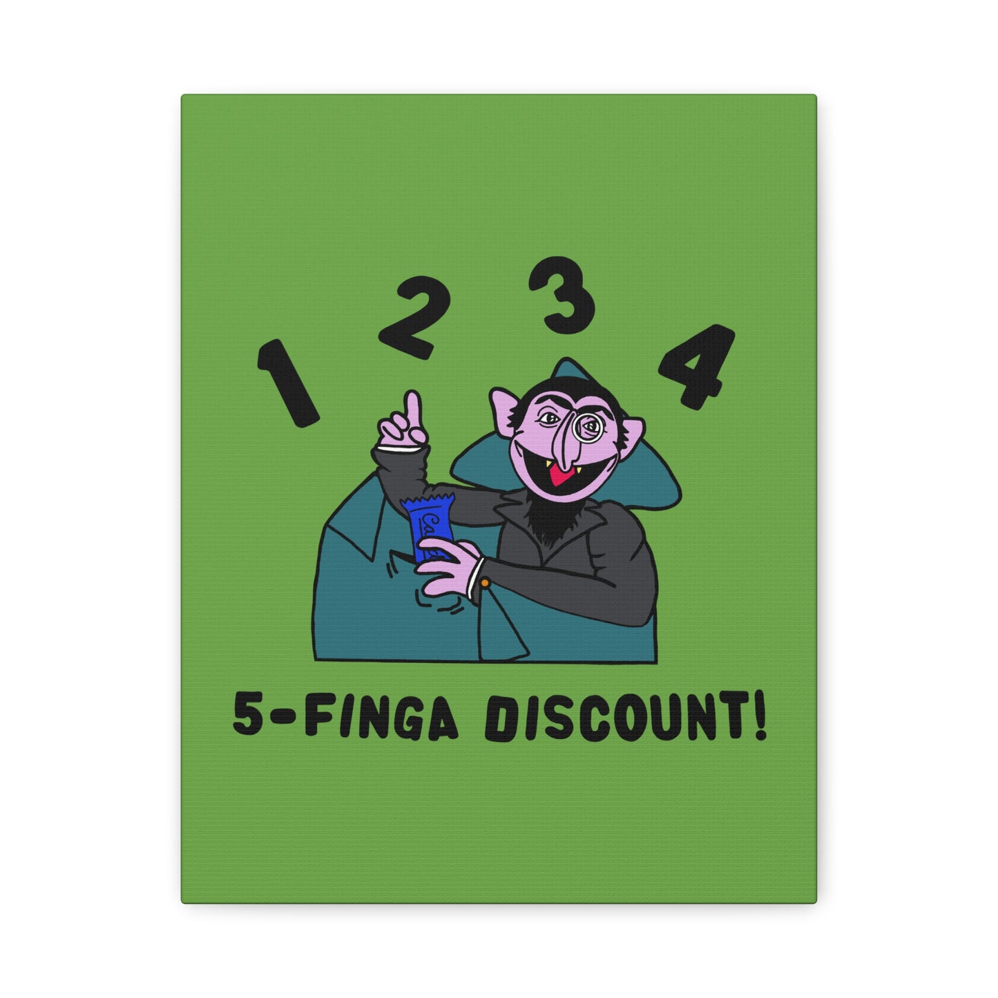 Five Finger Discount Canvas Print Green - Sesame Street The Count Parody Art Print
