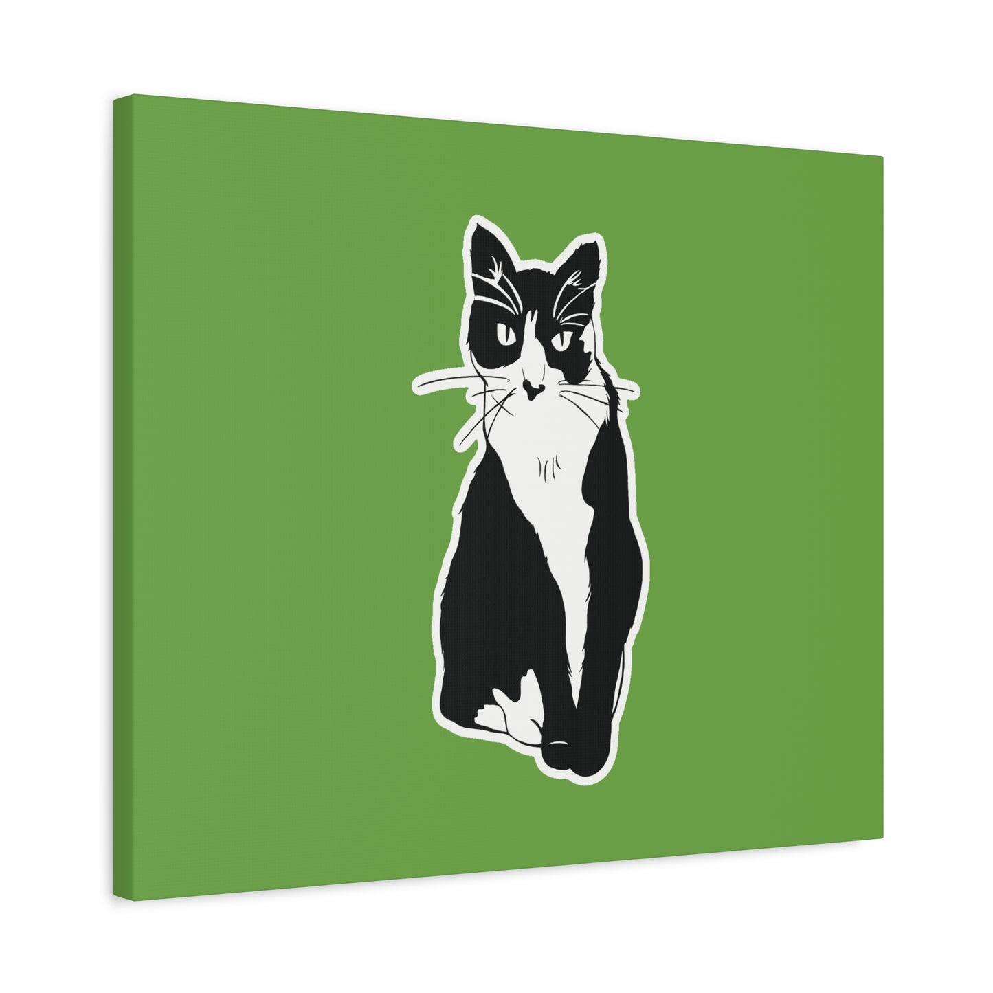 Cat Canvas Print on Green (B&W Style Cat) - Cat Drawing Art