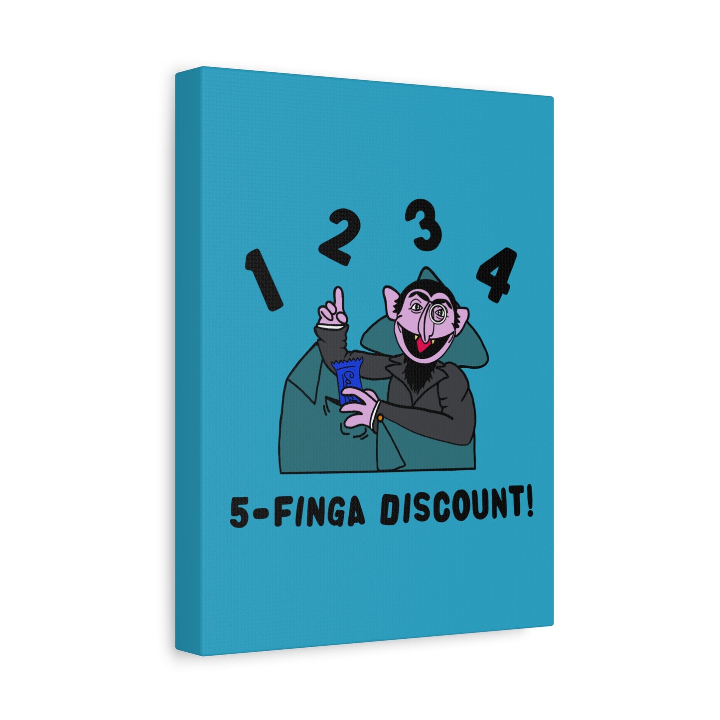 Five Finger Discount Canvas Print Turquoise - Sesame Street The Count Parody Art Print