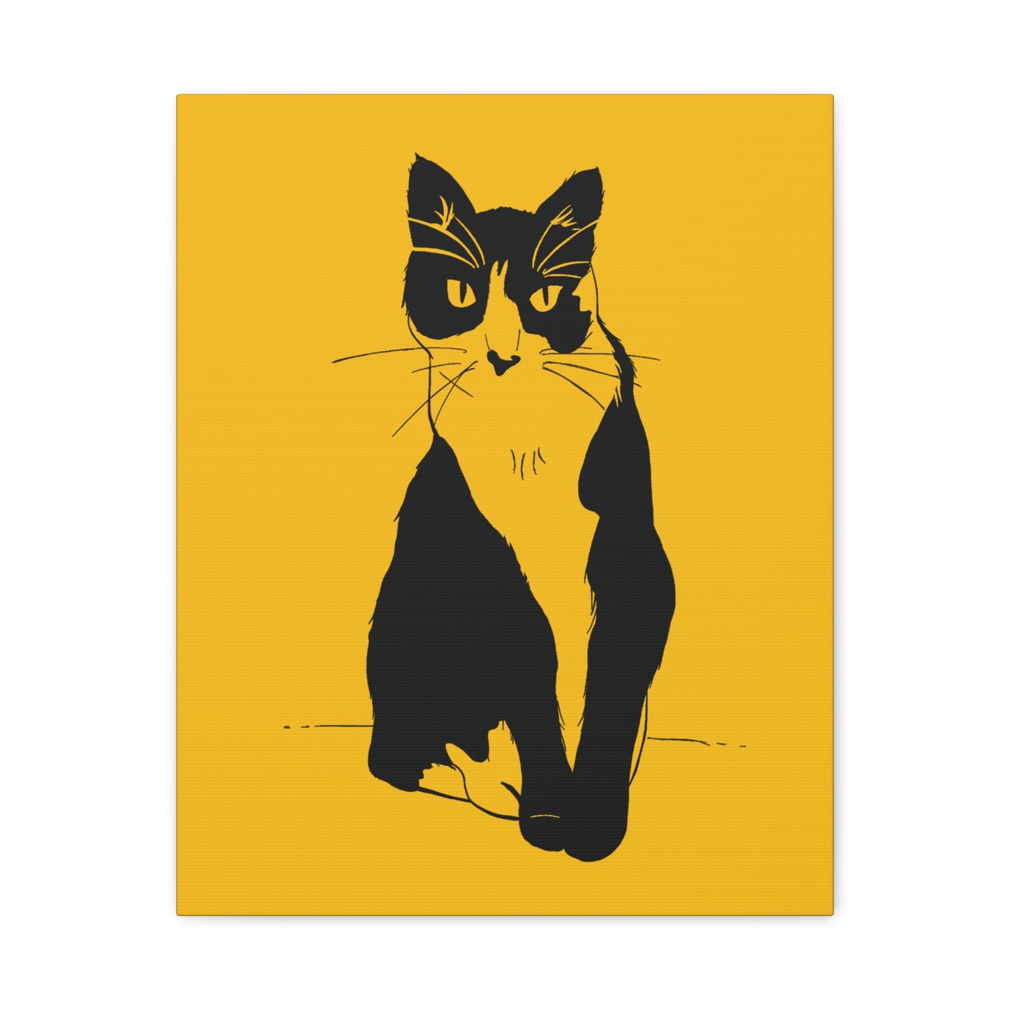 Cat Canvas Print on Yellow (Transparent Style Cat) - Cat Drawing Art