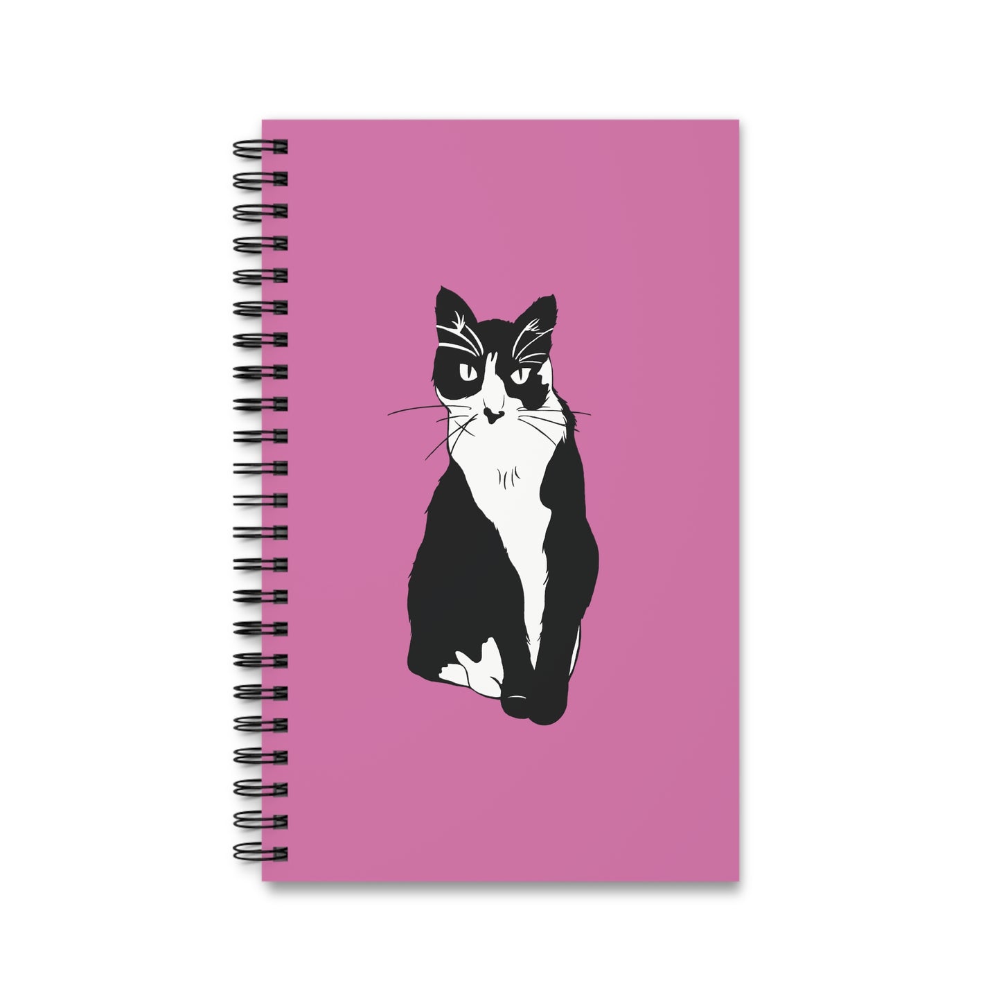 Cat Notebook in Light Pink (B&W Style Cat) - Cat Spiral Notebook