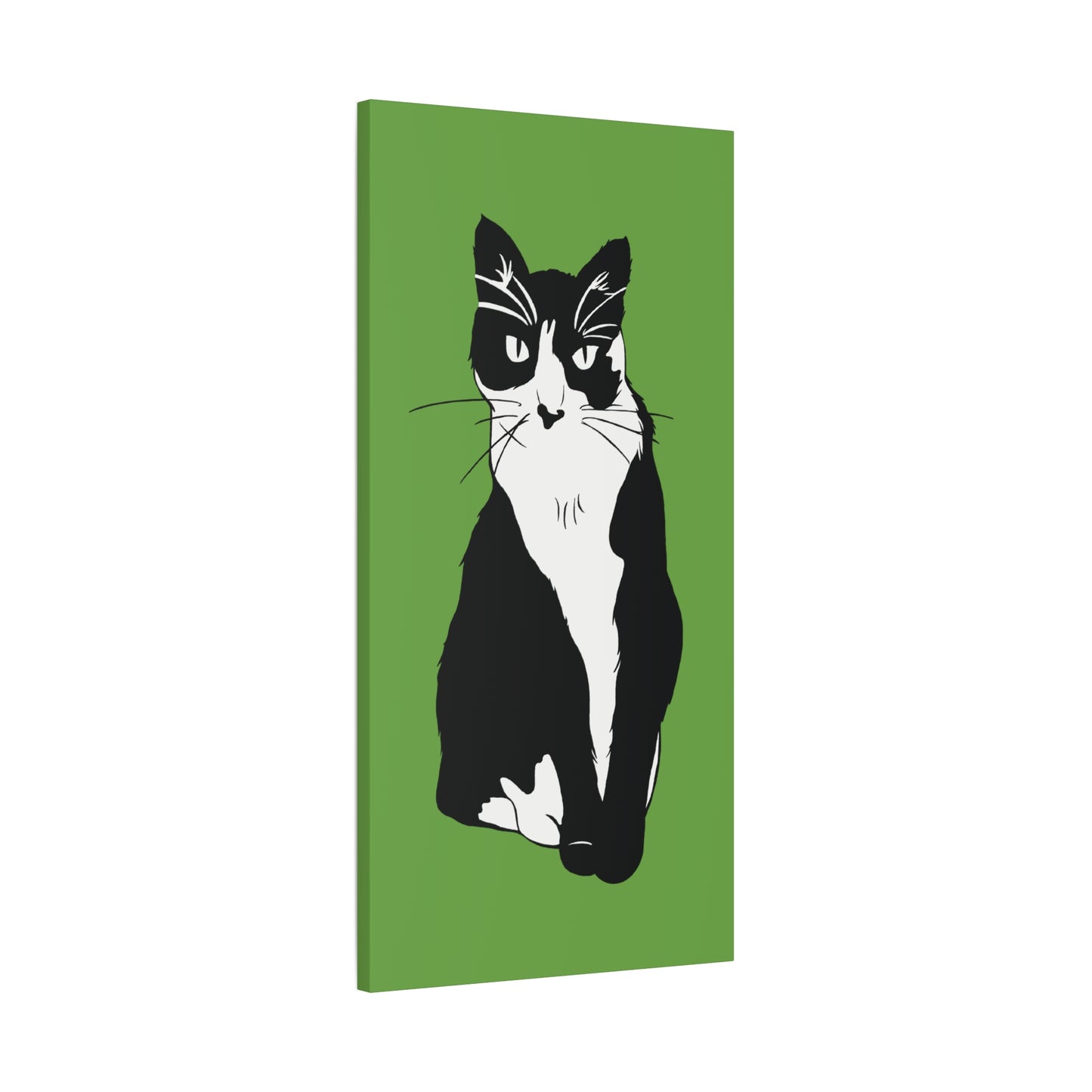 Cat Canvas on Green (B&W Style Cat) - Cat Drawing Art