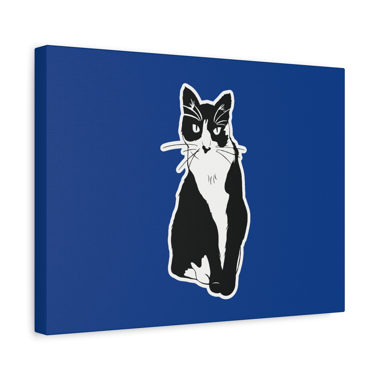 Cat Canvas Print on Dark Blue (Sticker Style Cat) - Cat Drawing Art