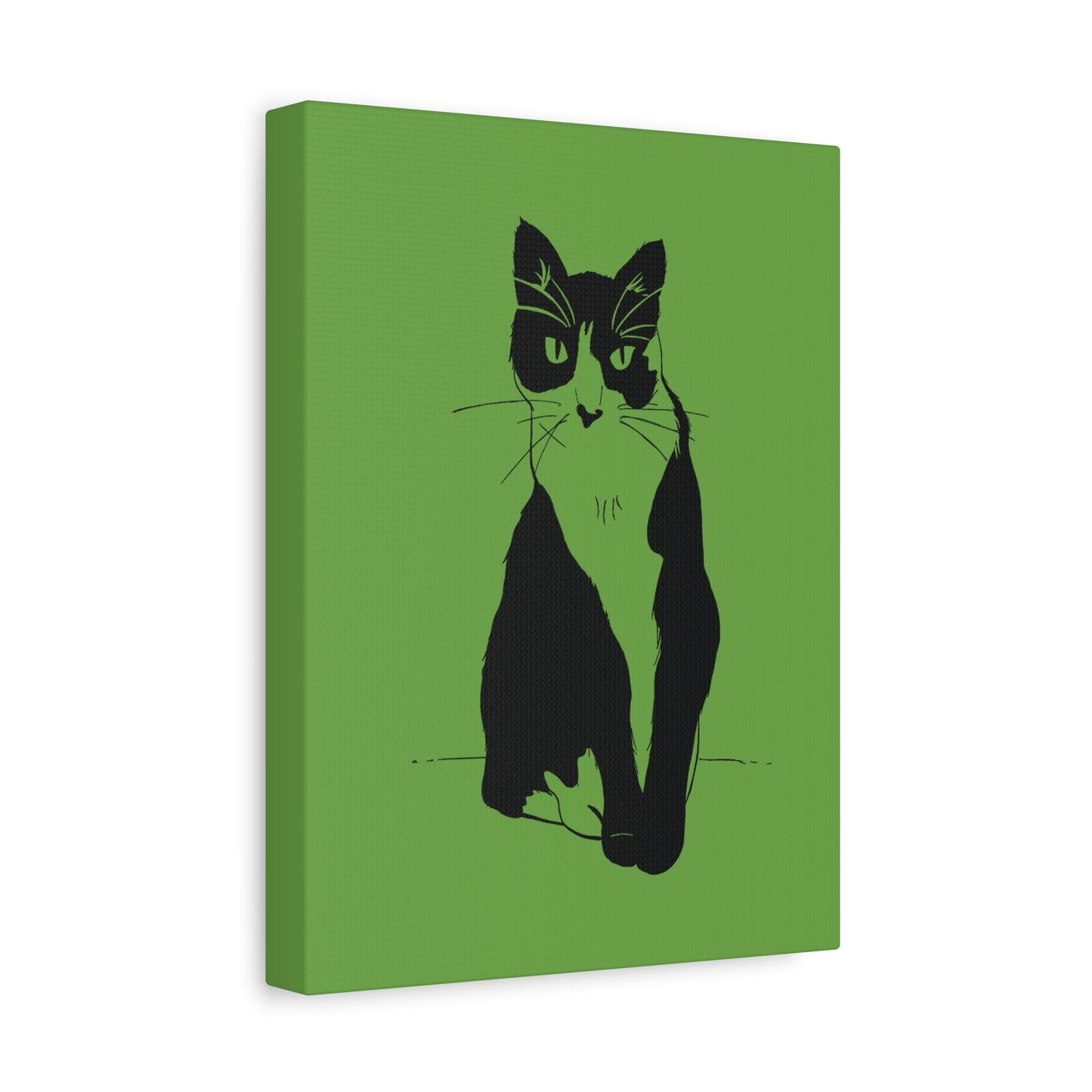 Cat Canvas Print on Green (Transparent Style Cat) - Cat Drawing Art