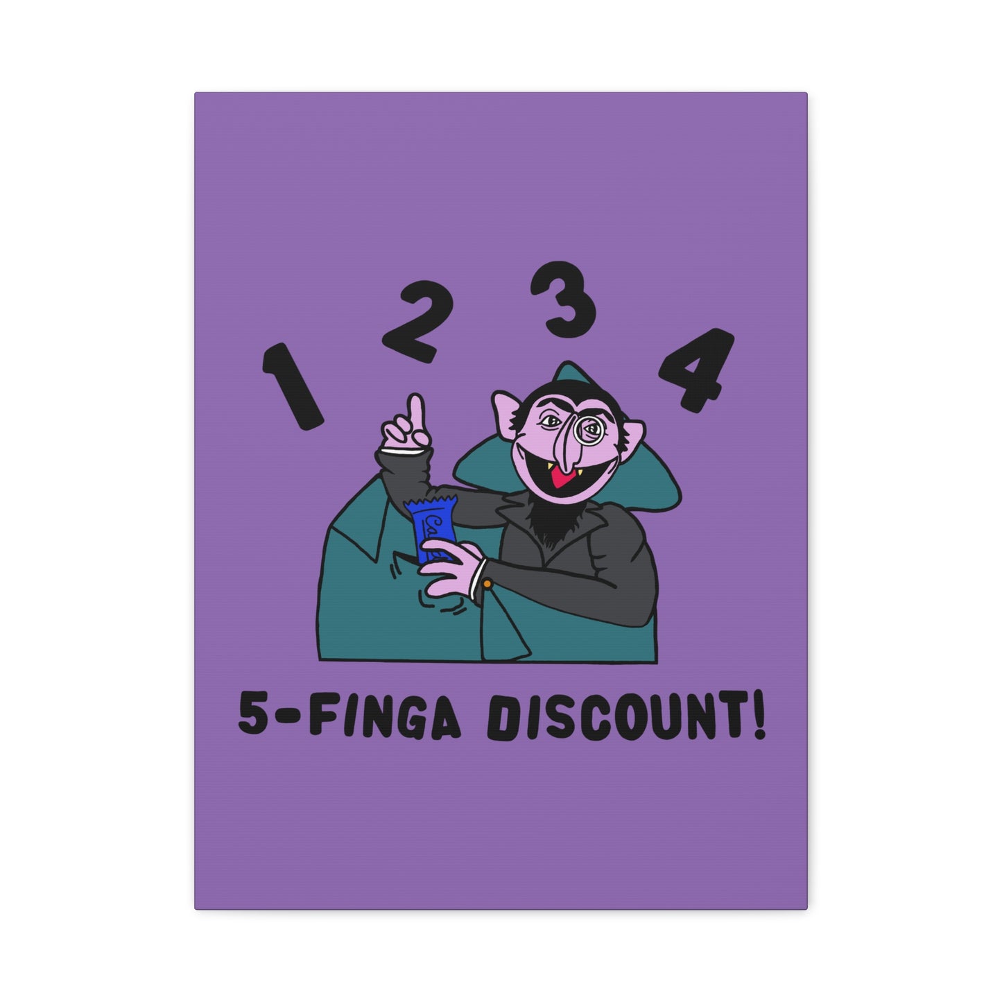 Five Finger Discount Canvas Print Light Purple - Sesame Street The Count Parody Art Print