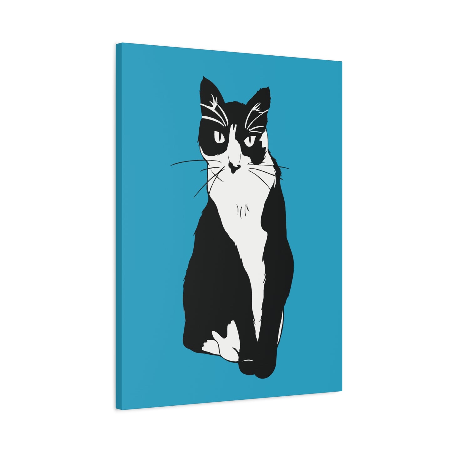 Cat Canvas on Turquoise (B&W Style Cat) - Cat Drawing Art