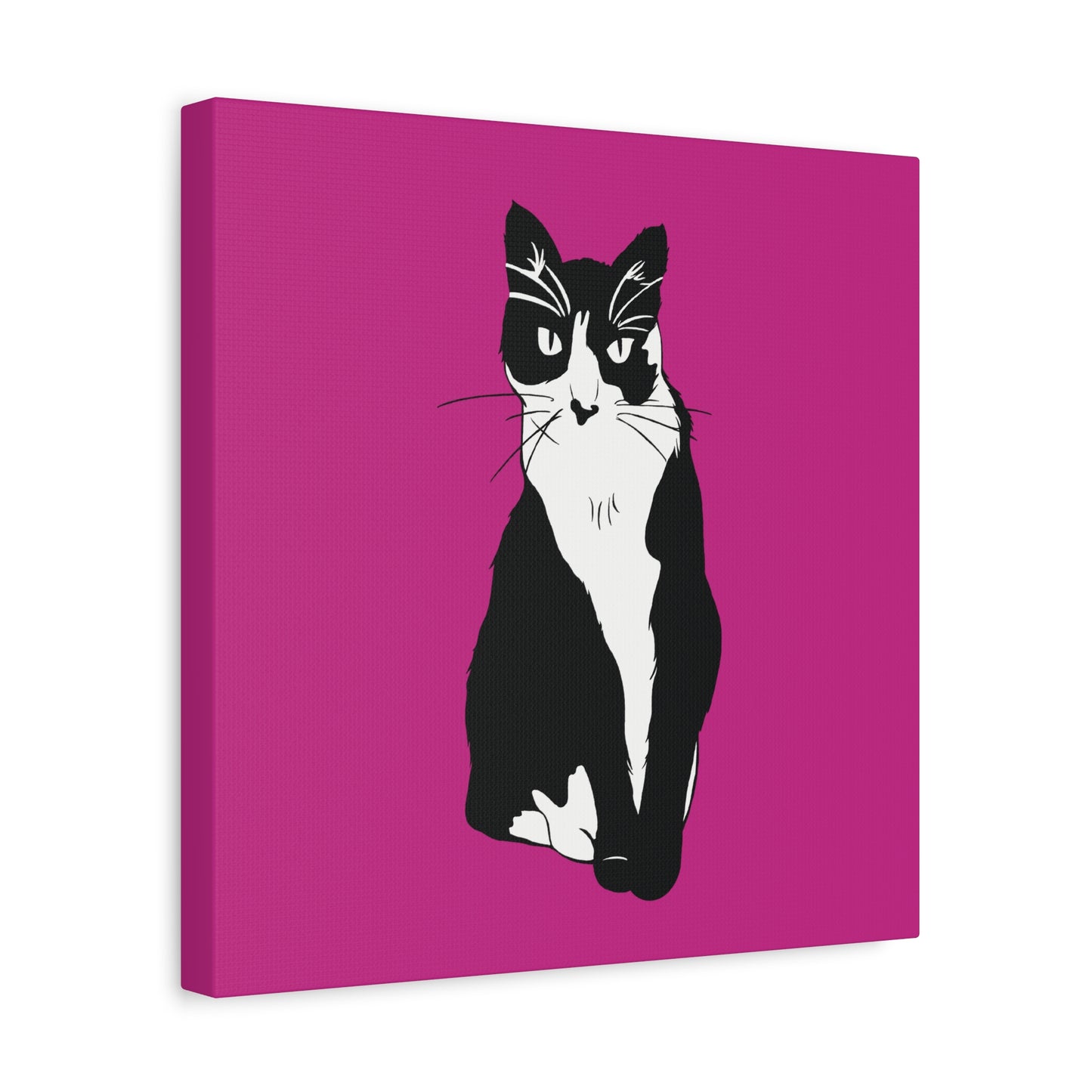 Cat Canvas on Pink (B&W Style Cat) - Cat Drawing Art