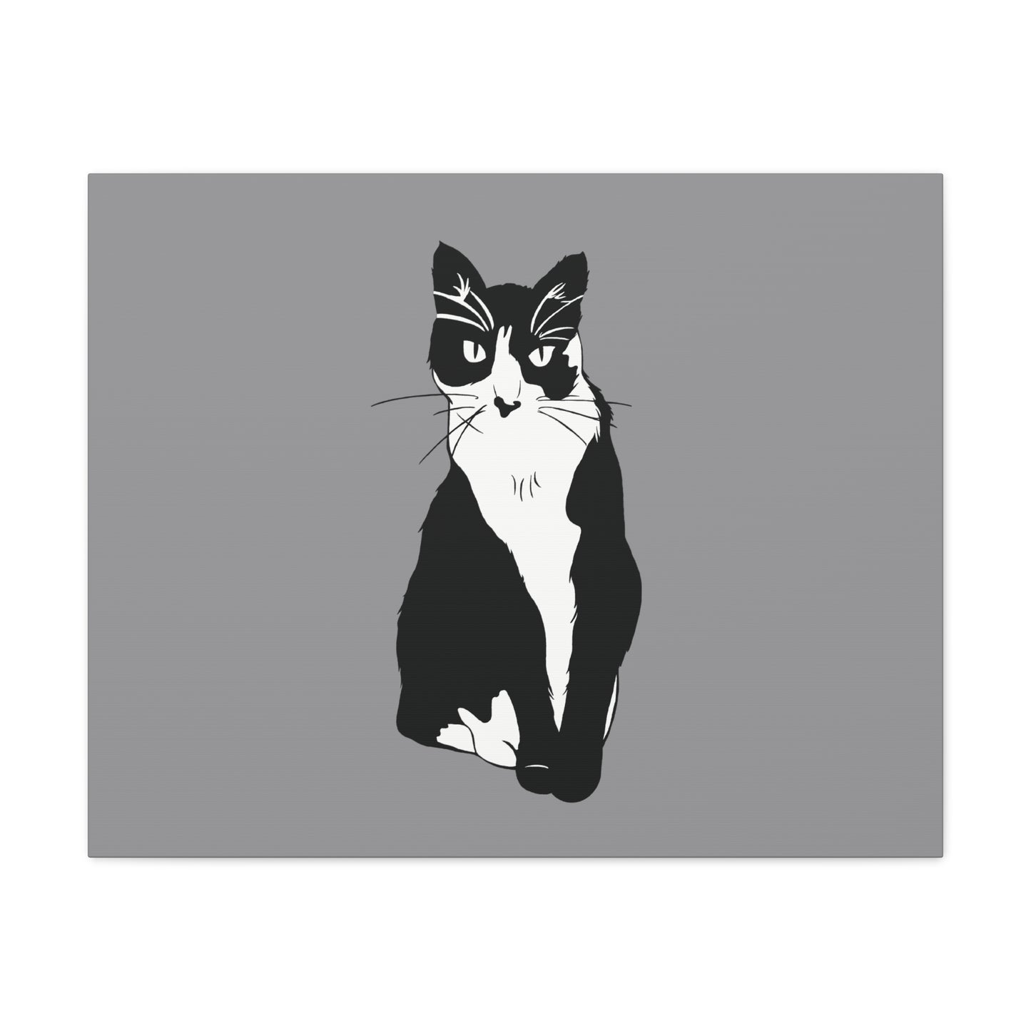 Cat Canvas on Grey (B&W Style Cat) - Cat Drawing Art