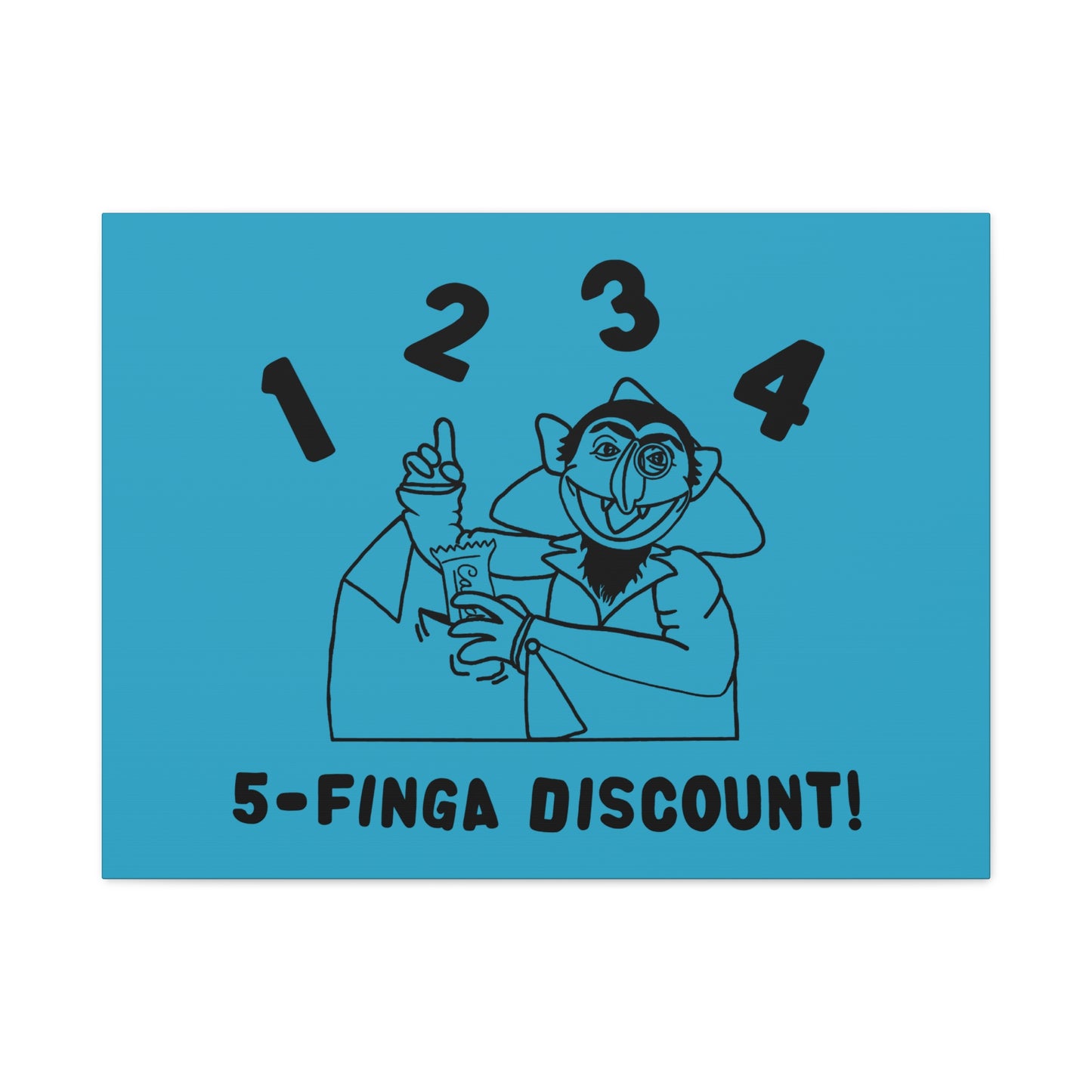 Five Finger Discount Outline Canvas Print Turquoise - Sesame Street The Count Parody Art Print