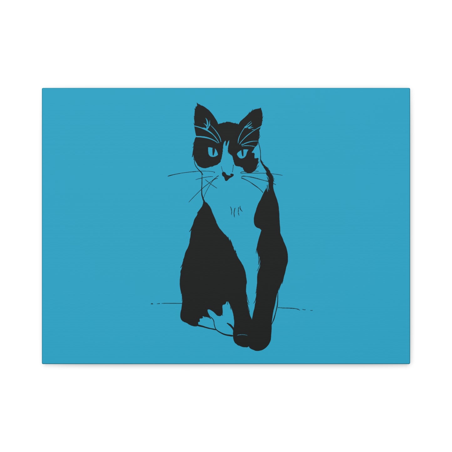 Cat Canvas Print on Turquoise (Transparent Style Cat) - Cat Drawing Art