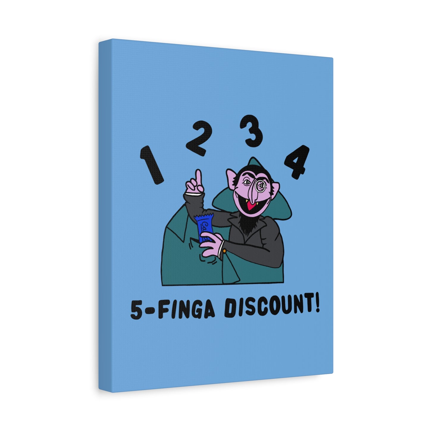 Five Finger Discount Canvas Print Light Blue - Sesame Street The Count Parody Art Print