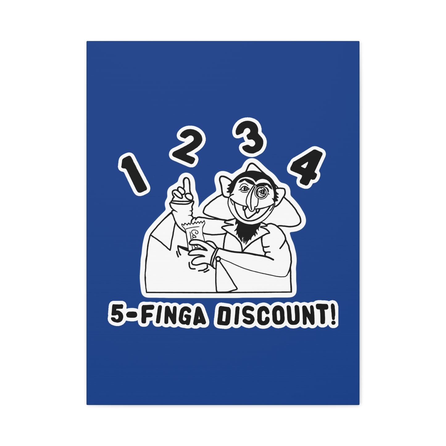 Five Finger Discount Outline Canvas Print Dark Blue - Sesame Street The Count Parody Art Print