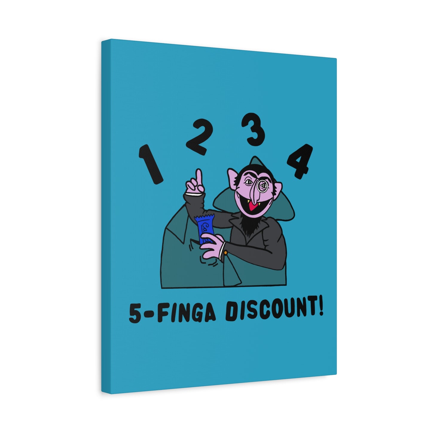 Five Finger Discount Canvas Print Turquoise - Sesame Street The Count Parody Art Print