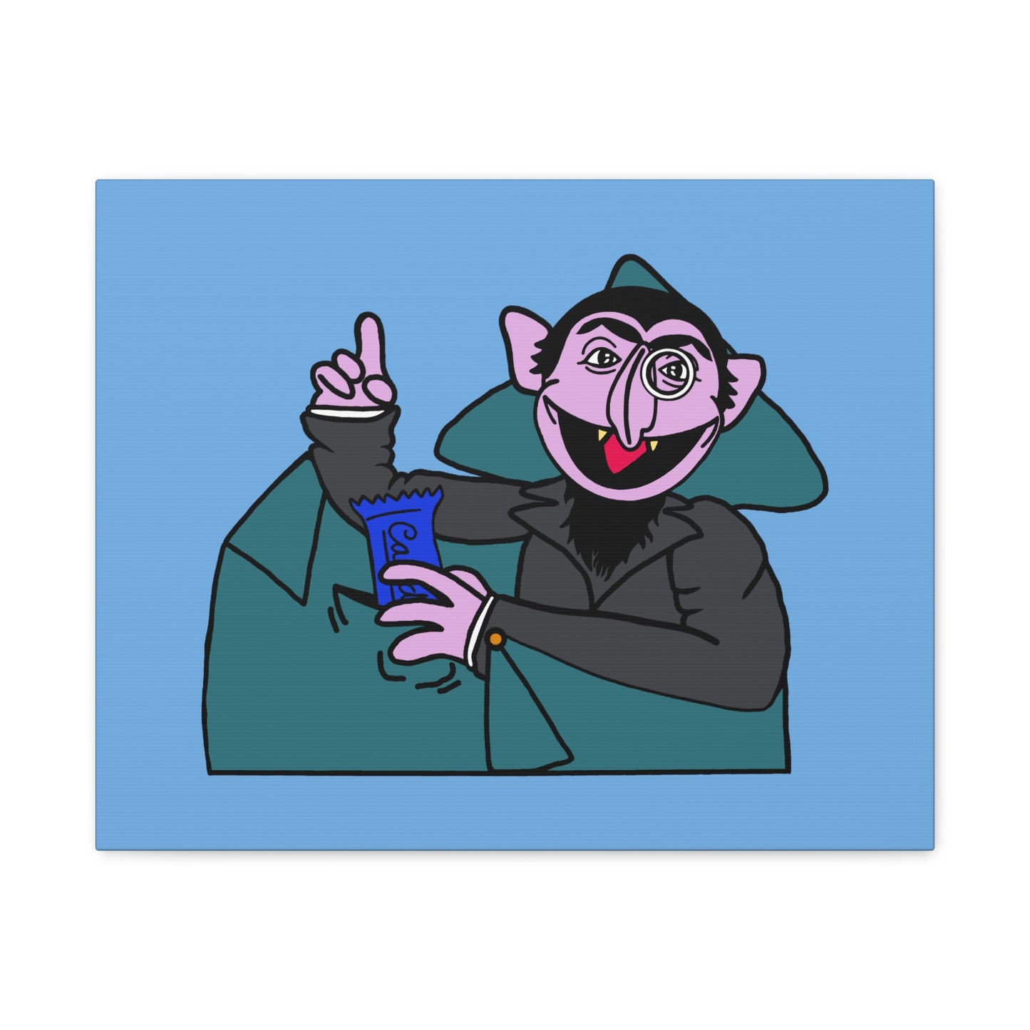 The Count Stealing Candy Canvas Print Light Blue - Sesame Street The Count Parody Art