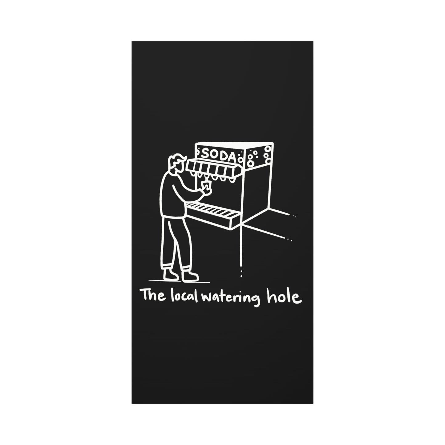 Local Watering Hole Canvas Print - White Ink on Black Background