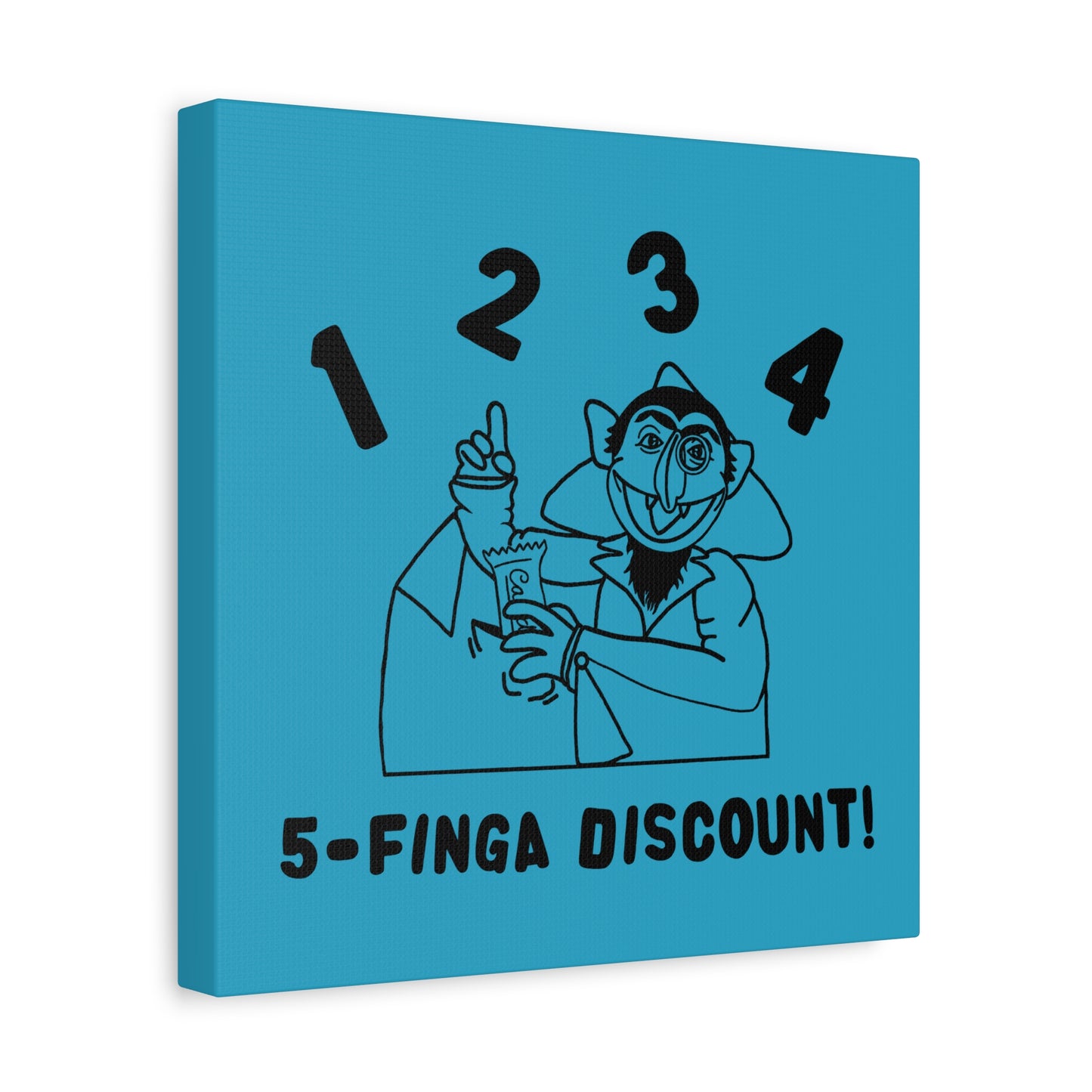 Five Finger Discount Outline Canvas Print Turquoise - Sesame Street The Count Parody Art Print