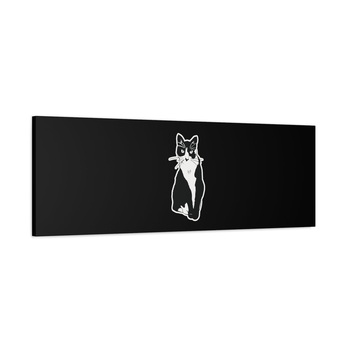 Cat Canvas Print on Black (Sticker Style Cat) - Cat Drawing Art