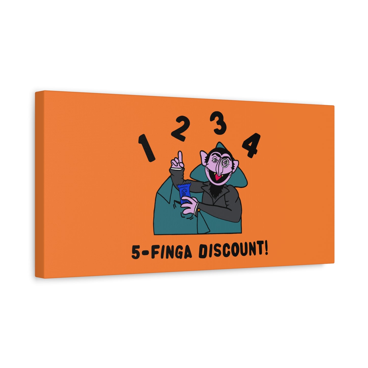 Five Finger Discount Canvas Print Light Orange - Sesame Street The Count Parody Art Print