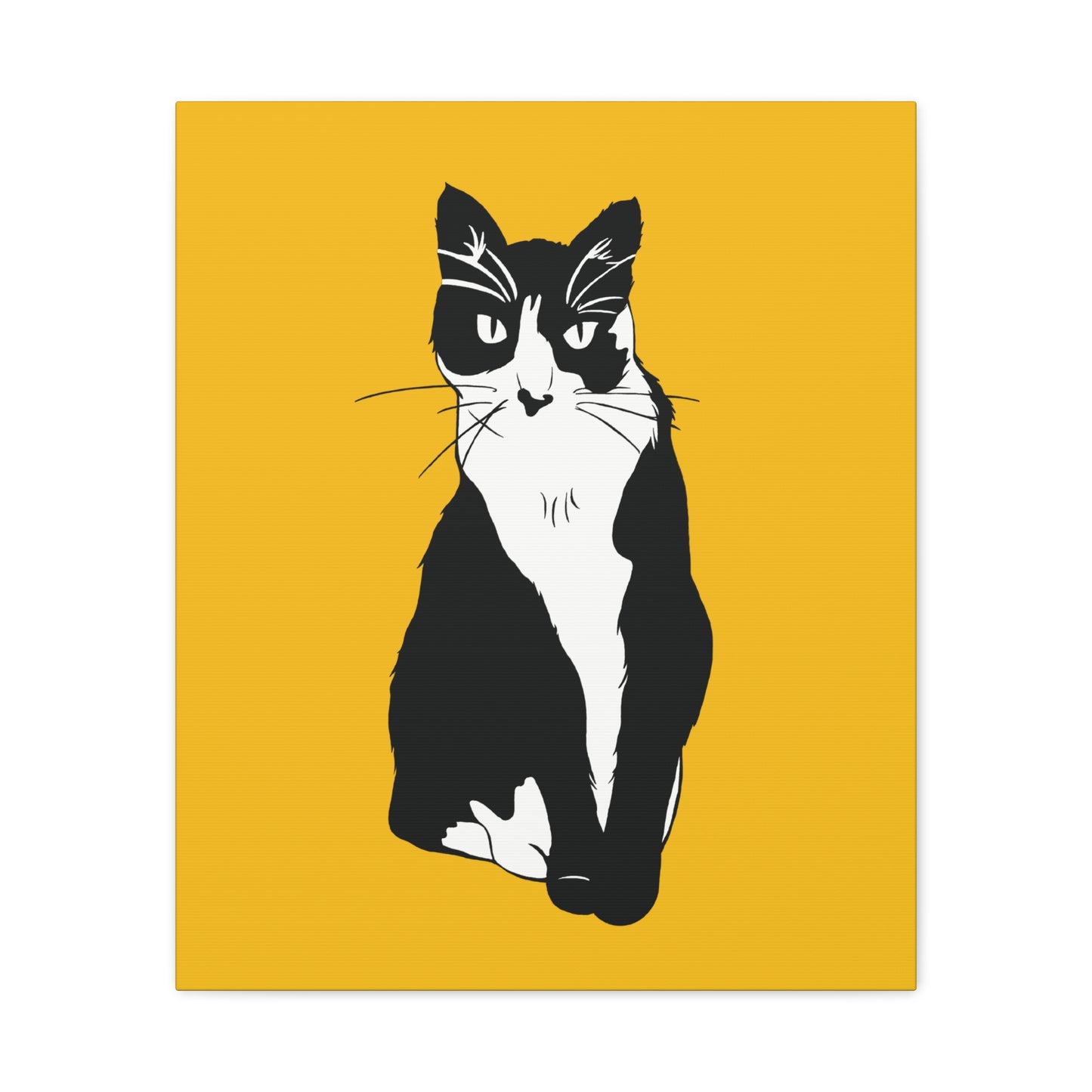 Cat Canvas on Yellow (B&W Style Cat) - Cat Drawing Art