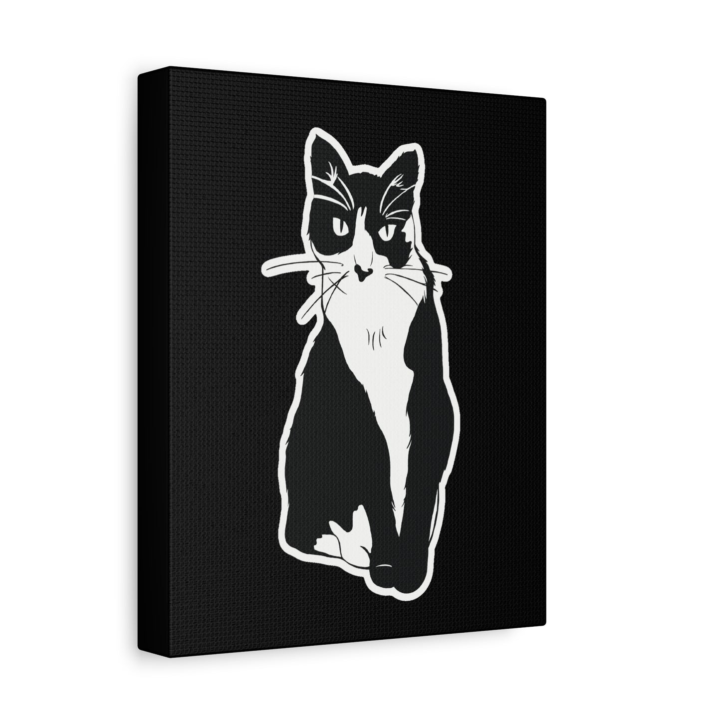 Cat Canvas Print on Black (Sticker Style Cat) - Cat Drawing Art
