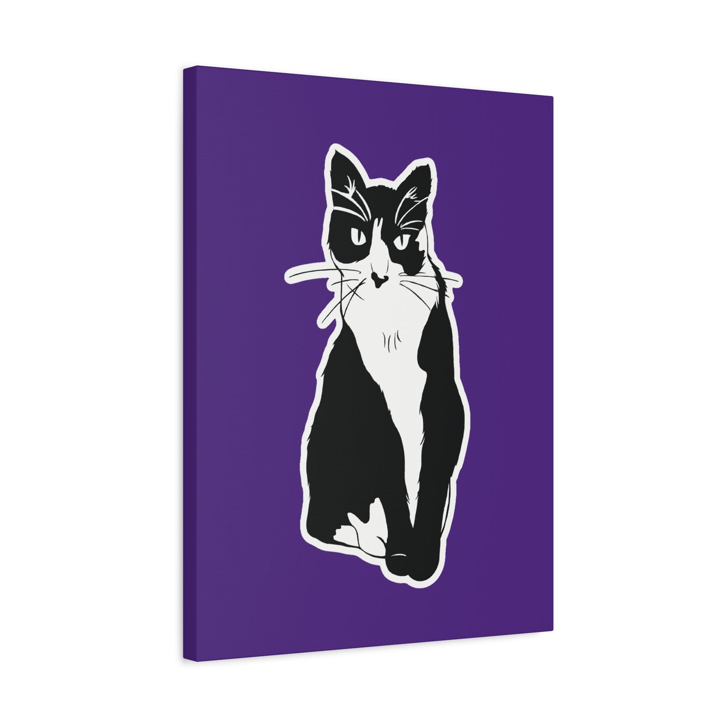 Cat Canvas Print on Purple (Sticker Style Cat) - Cat Drawing Art