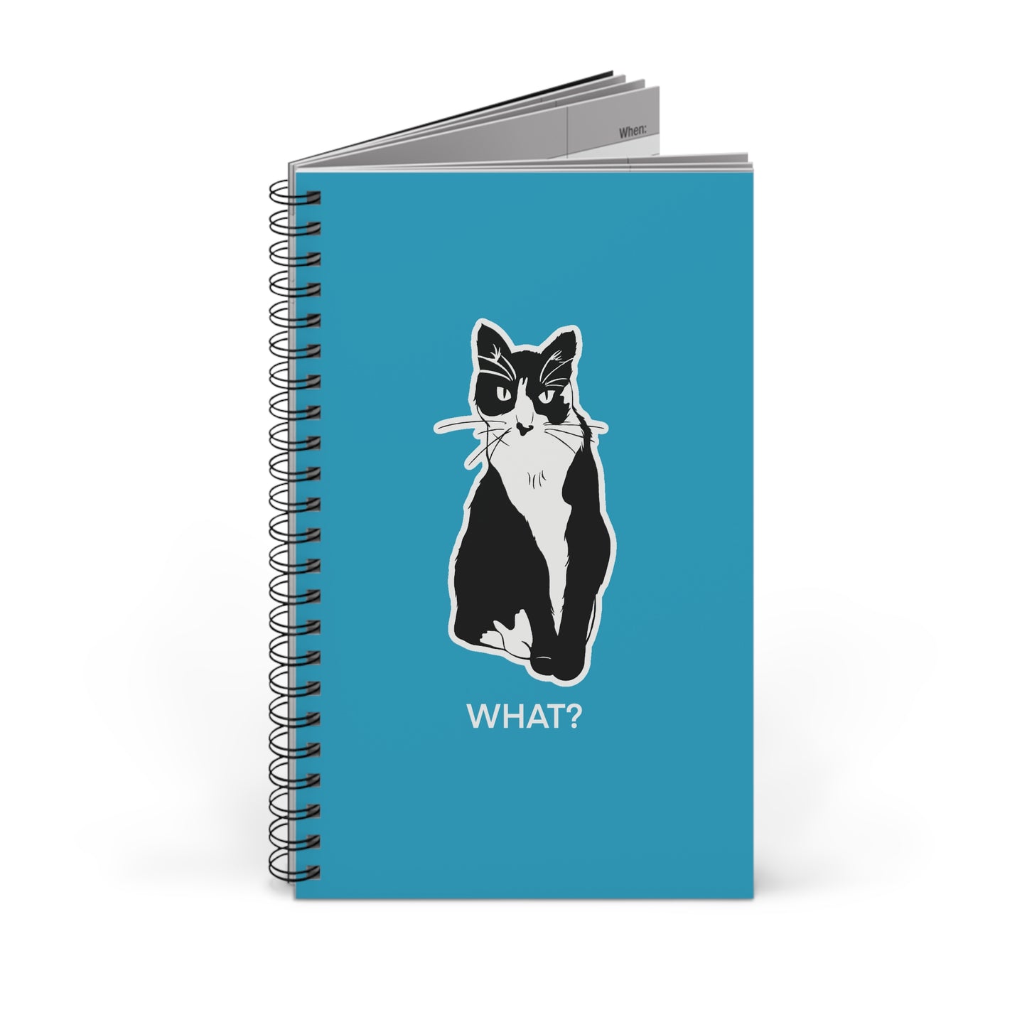 Cattitude Notebook in Turquoise (Sticker Style Cat with White Writing) - Cat Spiral Notebook