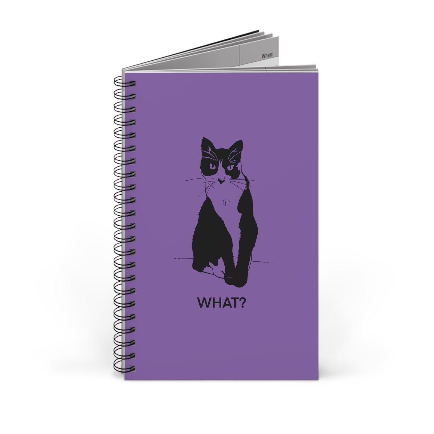 Cattitude Notebook in Light Purple (Transparent Style Cat) - Cat Spiral Notebook