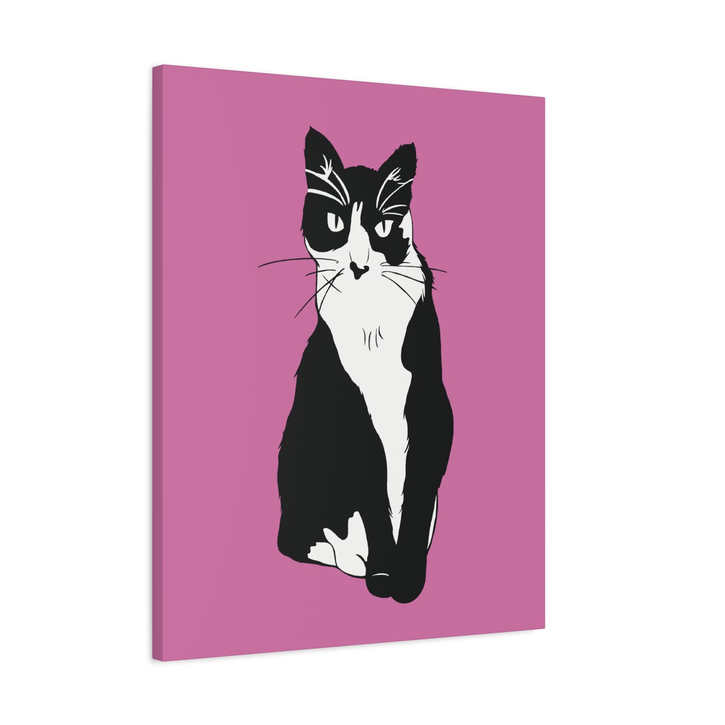 Cat Canvas on Light Pink (B&W Style Cat) - Cat Drawing Art