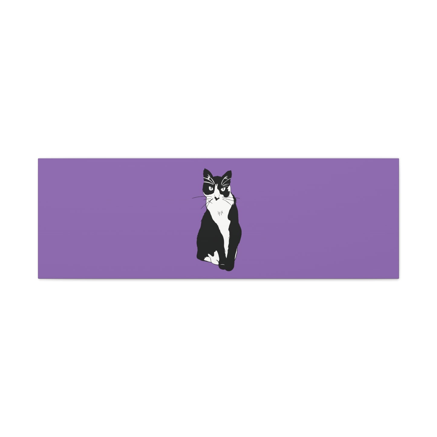 Cat Canvas on Light Purple (B&W Style Cat) - Cat Drawing Art