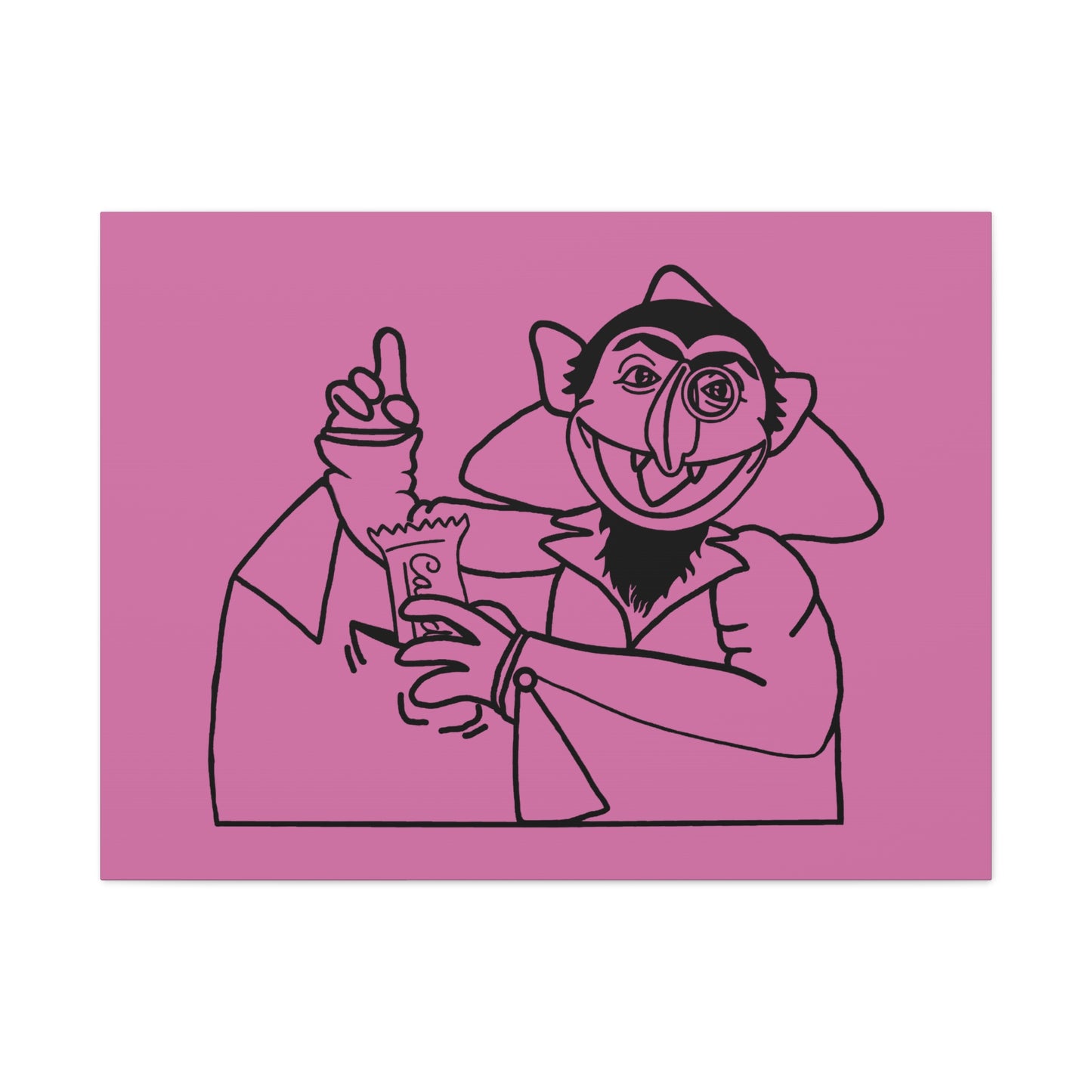 The Count Stealing Candy Outline Canvas Print Light Pink - Sesame Street The Count Parody Art