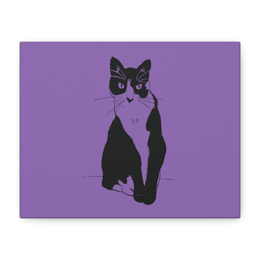 Cat Canvas Print on Purple (Transparent Style Cat) - Cat Drawing Art