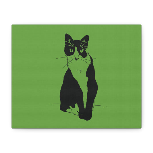 Cat Canvas Print on Green (Transparent Style Cat) - Cat Drawing Art