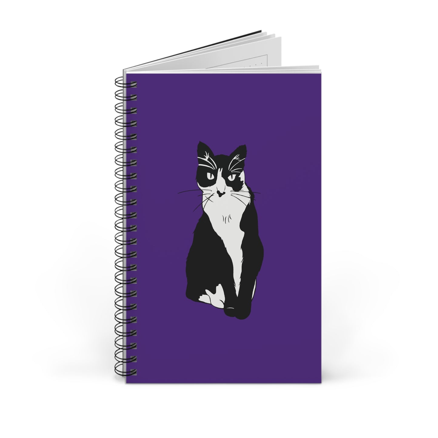 Cat Notebook in Purple (B&W Style Cat) - Cat Spiral Notebook