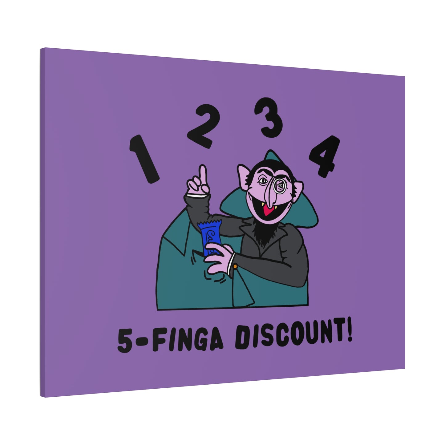 Five Finger Discount Canvas Print Light Purple - Sesame Street The Count Parody Art Print