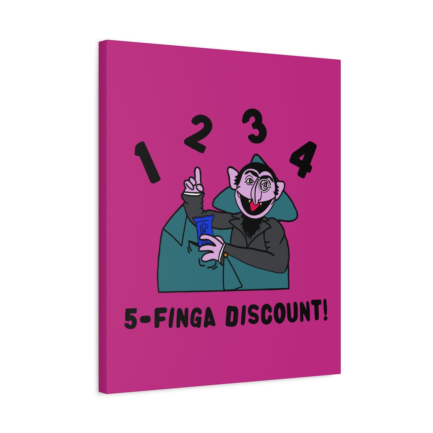 Five Finger Discount Canvas Print Pink - Sesame Street The Count Parody Art Print