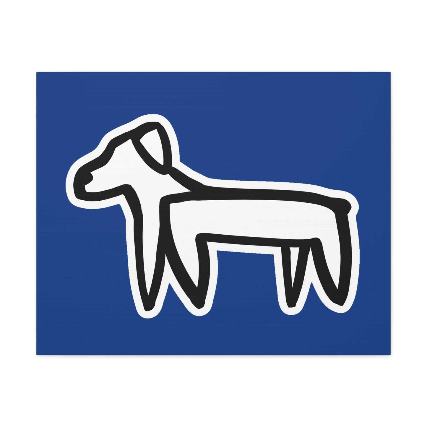 Dog Canvas Print on Blue (Sticker Style White Dog) - Dog Drawing Wall Art