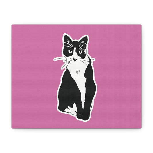 Cat Canvas on Light Pink (Sticker Style Cat) - Cat Drawing Art