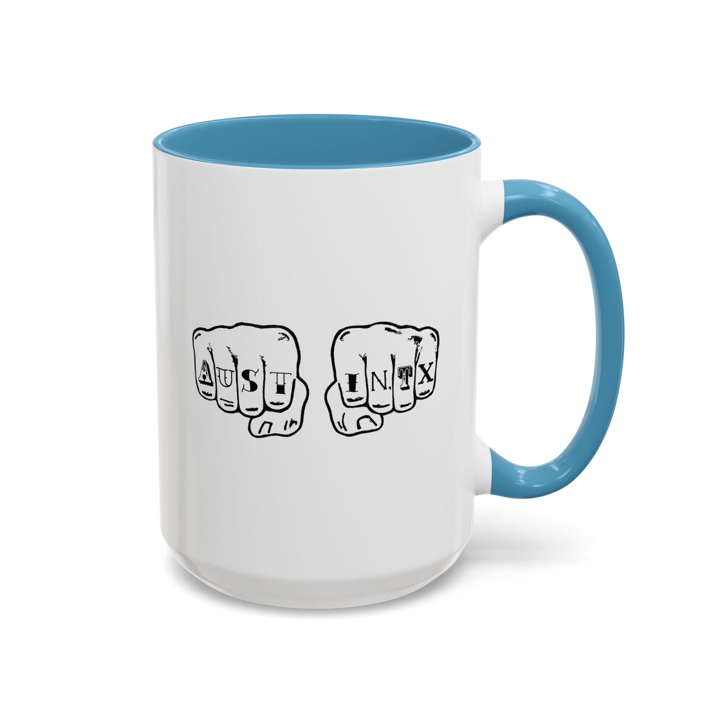 Austin Knuckle Tats Tattooed Fists Accent Mug