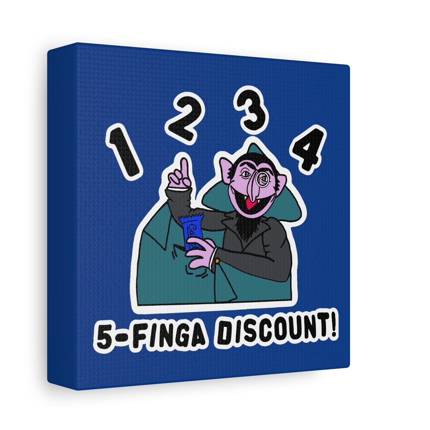 Five Finger Discount Canvas Print Dark Blue - Sesame Street The Count Parody Art Print