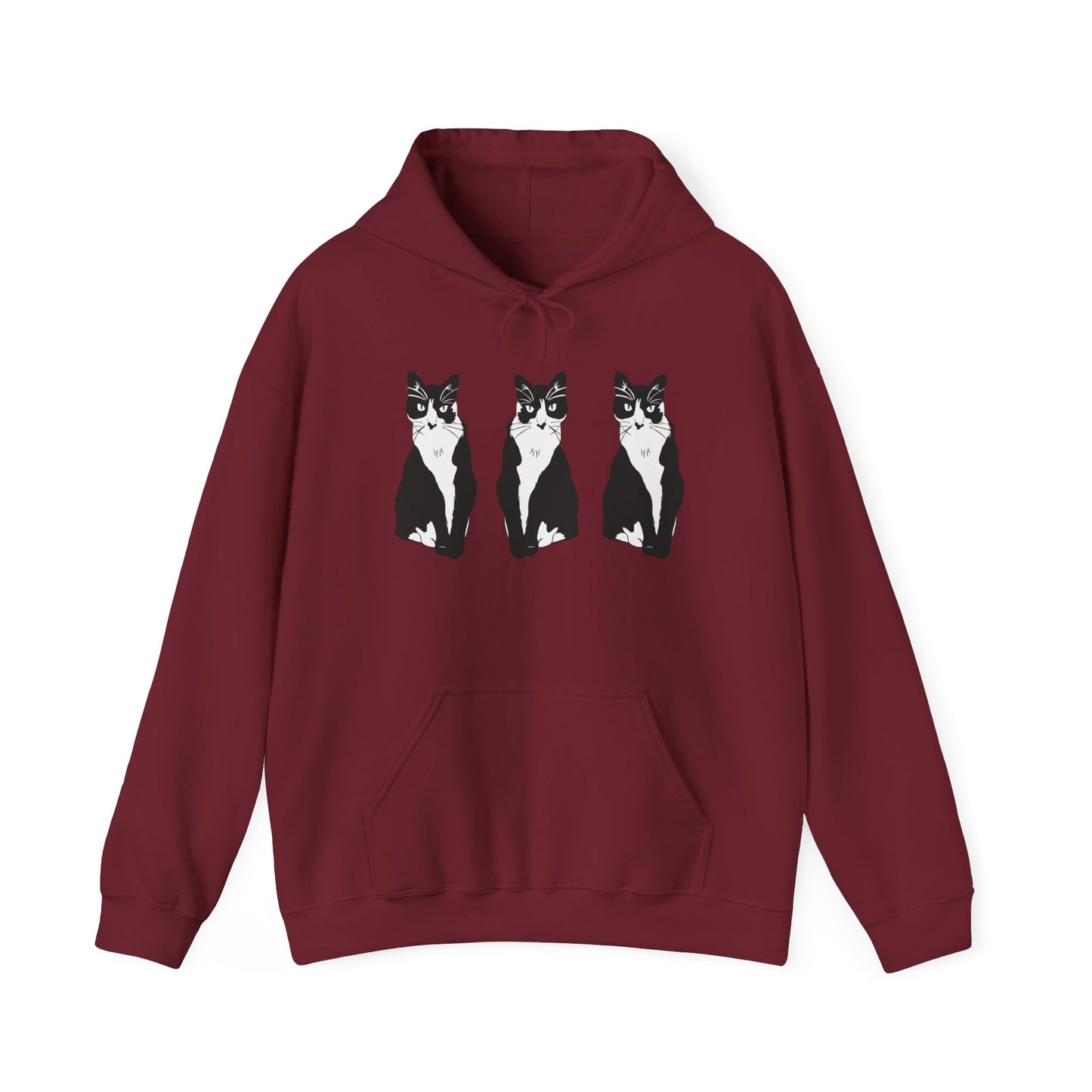 Cat x3 Hoodie (B&W Style Cat) - Cat Hooded Sweatshirt
