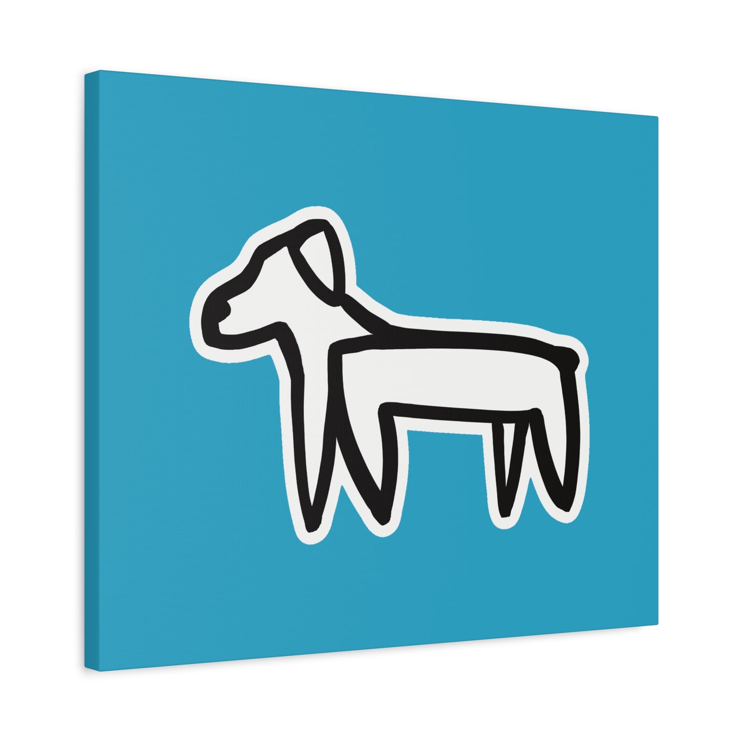 Dog Canvas Print on Turquoise (Sticker Style Black Dog) - Dog Drawing Wall Art