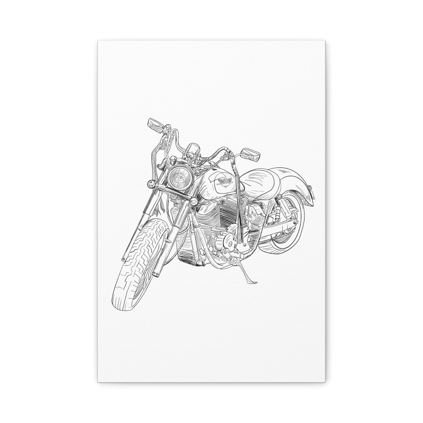 Ride Me Harley Motorcycle Sketch Canvas Print - Black Ink on White Background